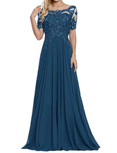 Load image into Gallery viewer, 2019 Women's Chiffon Appliques Beaded A Line Short Sleeve Mother Of The Bride Dress Vestidos De Madrina De Boda Largos