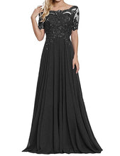 Load image into Gallery viewer, 2019 Women's Chiffon Appliques Beaded A Line Short Sleeve Mother Of The Bride Dress Vestidos De Madrina De Boda Largos