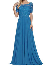 Load image into Gallery viewer, 2019 Women's Chiffon Appliques Beaded A Line Short Sleeve Mother Of The Bride Dress Vestidos De Madrina De Boda Largos