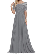 Load image into Gallery viewer, 2019 Women's Chiffon Appliques Beaded A Line Short Sleeve Mother Of The Bride Dress Vestidos De Madrina De Boda Largos