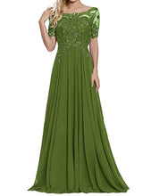 Load image into Gallery viewer, 2019 Women's Chiffon Appliques Beaded A Line Short Sleeve Mother Of The Bride Dress Vestidos De Madrina De Boda Largos