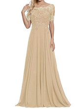 Load image into Gallery viewer, 2019 Women's Chiffon Appliques Beaded A Line Short Sleeve Mother Of The Bride Dress Vestidos De Madrina De Boda Largos