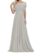 Load image into Gallery viewer, 2019 Women's Chiffon Appliques Beaded A Line Short Sleeve Mother Of The Bride Dress Vestidos De Madrina De Boda Largos