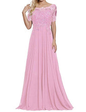 Load image into Gallery viewer, 2019 Women's Chiffon Appliques Beaded A Line Short Sleeve Mother Of The Bride Dress Vestidos De Madrina De Boda Largos
