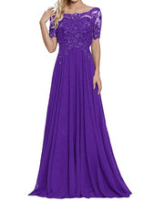 Load image into Gallery viewer, 2019 Women's Chiffon Appliques Beaded A Line Short Sleeve Mother Of The Bride Dress Vestidos De Madrina De Boda Largos
