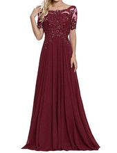 Load image into Gallery viewer, 2019 Women's Chiffon Appliques Beaded A Line Short Sleeve Mother Of The Bride Dress Vestidos De Madrina De Boda Largos
