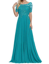 Load image into Gallery viewer, 2019 Women's Chiffon Appliques Beaded A Line Short Sleeve Mother Of The Bride Dress Vestidos De Madrina De Boda Largos