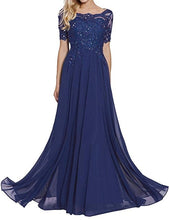 Load image into Gallery viewer, 2019 Women's Chiffon Appliques Beaded A Line Short Sleeve Mother Of The Bride Dress Vestidos De Madrina De Boda Largos
